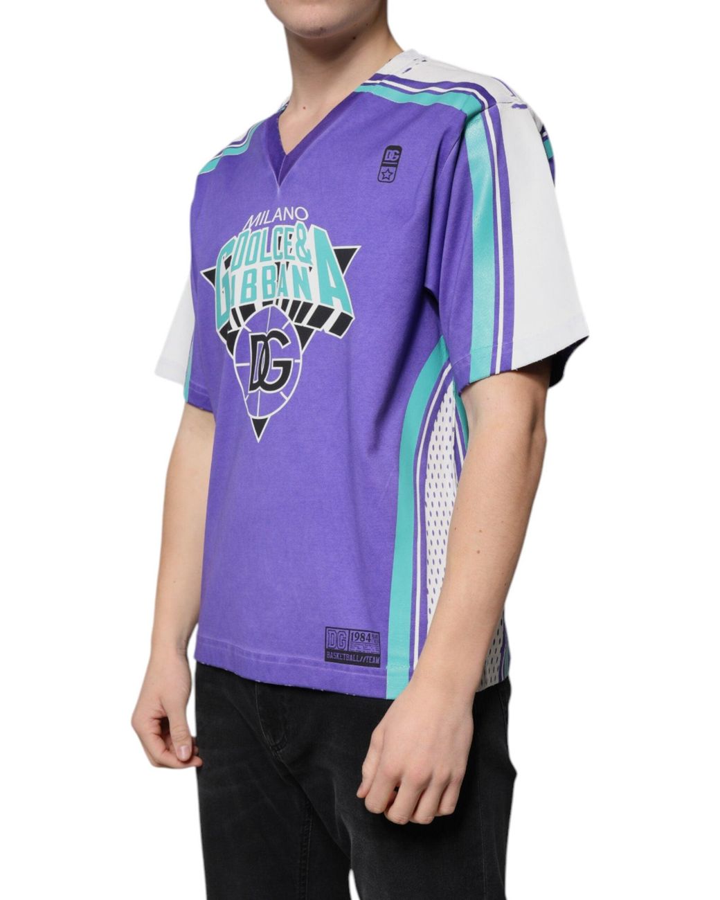 Dolce & Gabbana Purple Logo Jersey Cotton V-Neck T-Shirt for men
