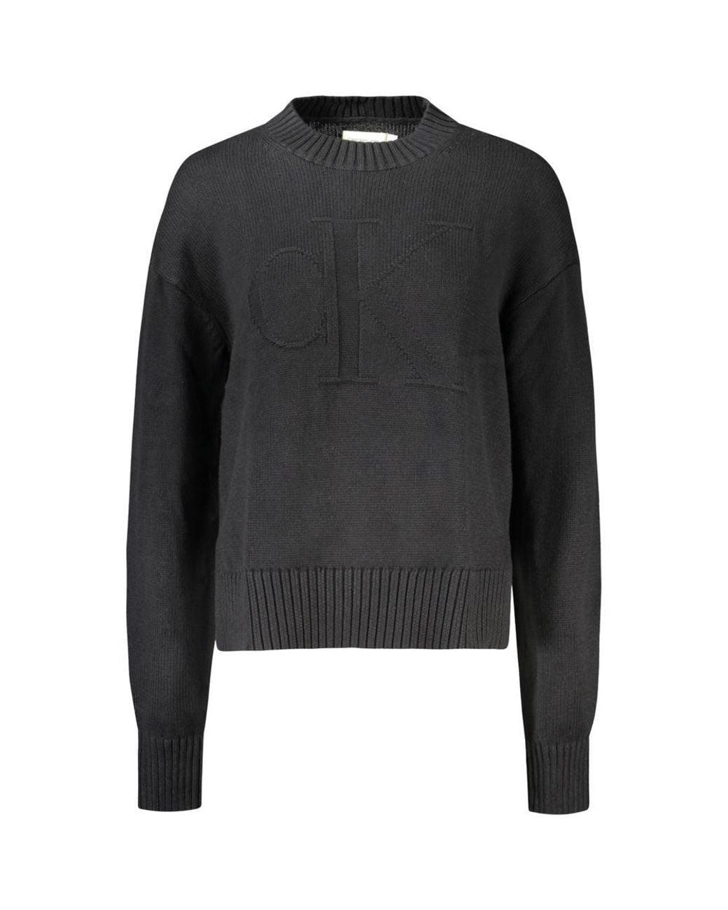 Calvin Klein Black Crew Neck Jumper Embroidered Logo Sweater