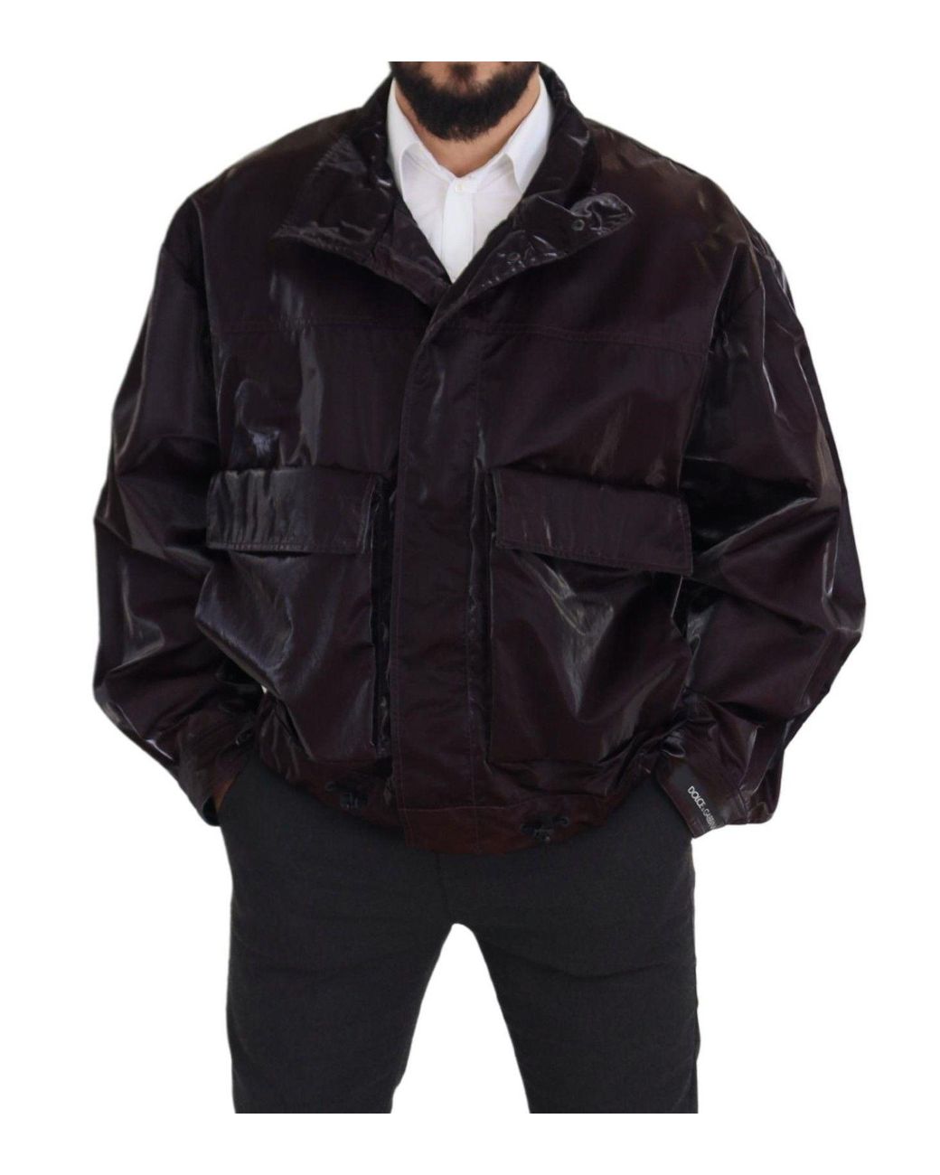 Dolce & Gabbana Black Bordeaux Nylon Collaredcoat Jacket for men