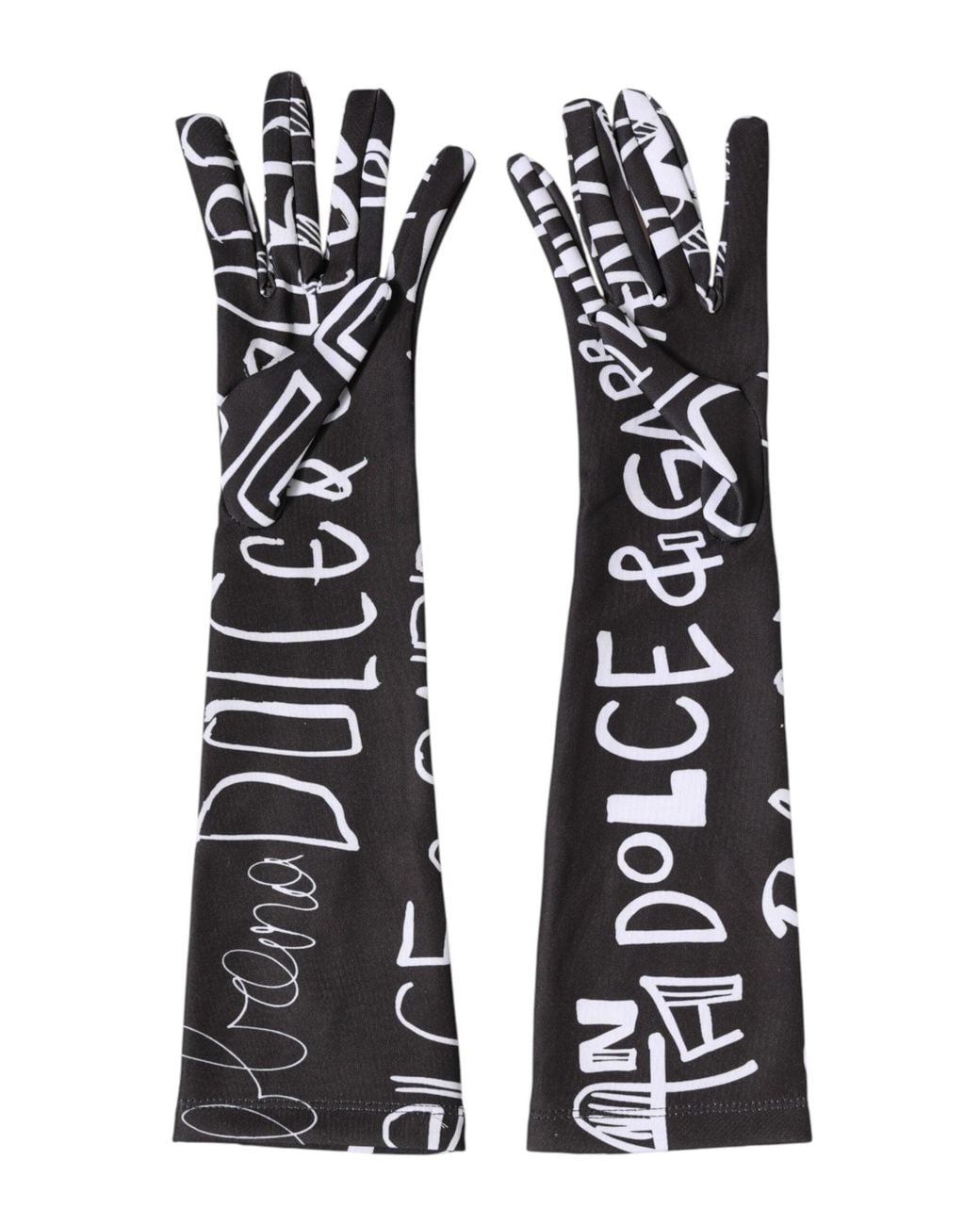 Dolce & Gabbana White Dg Logo Elbow Length Mitten Gloves And 10+Pl
