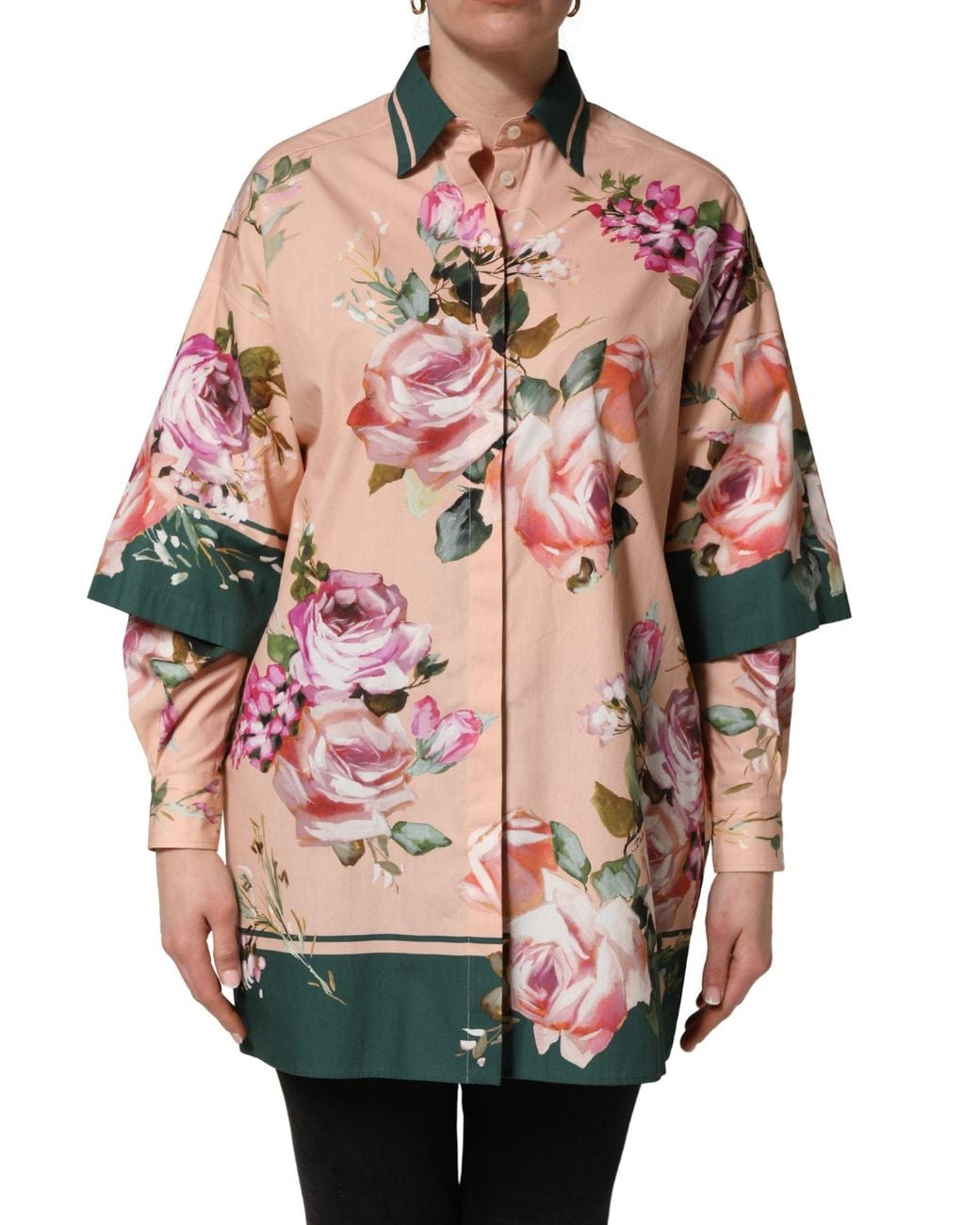 Dolce & Gabbana Multicolor Pink Floral Cotton Button Front Shirt Top