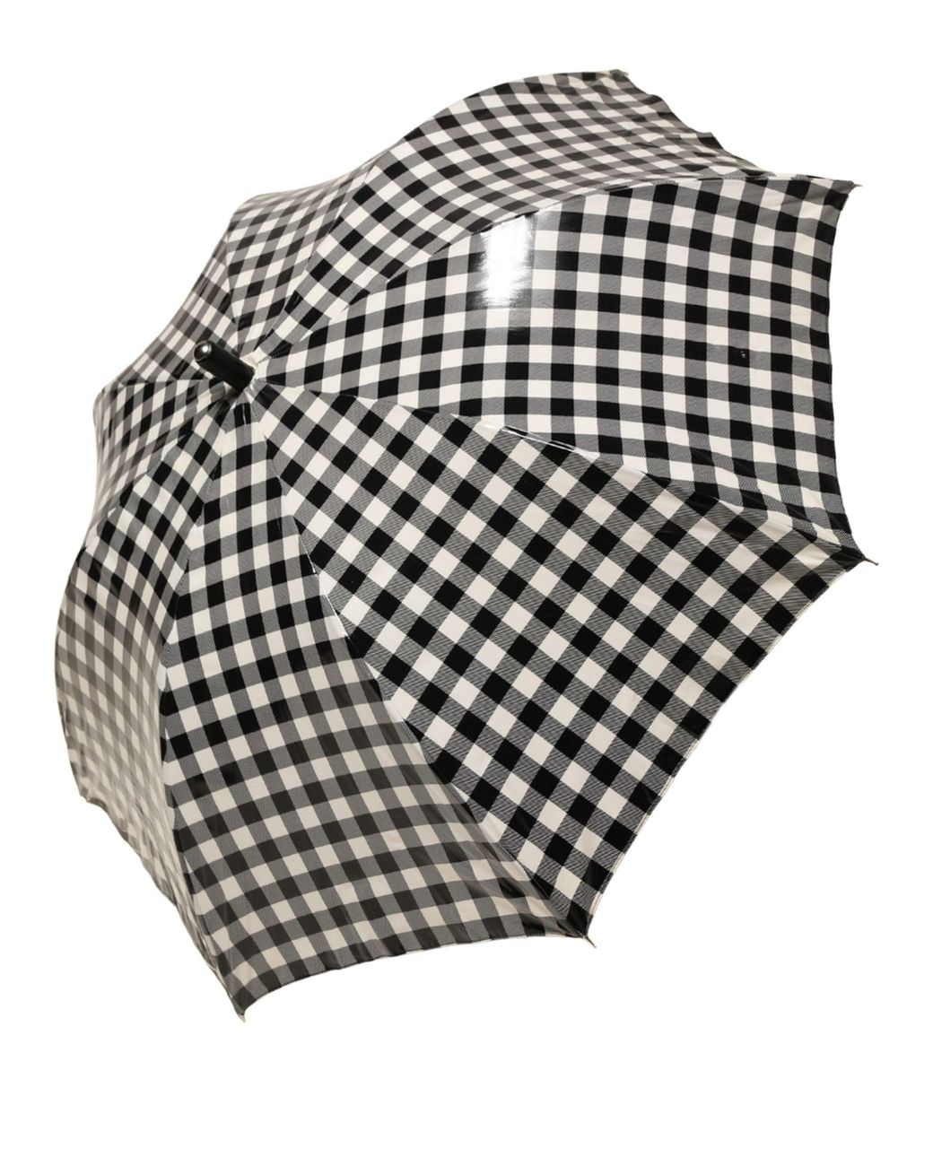 Dolce & Gabbana Multicolor Black White Gingham Check Cotton Long Handle Umbrella