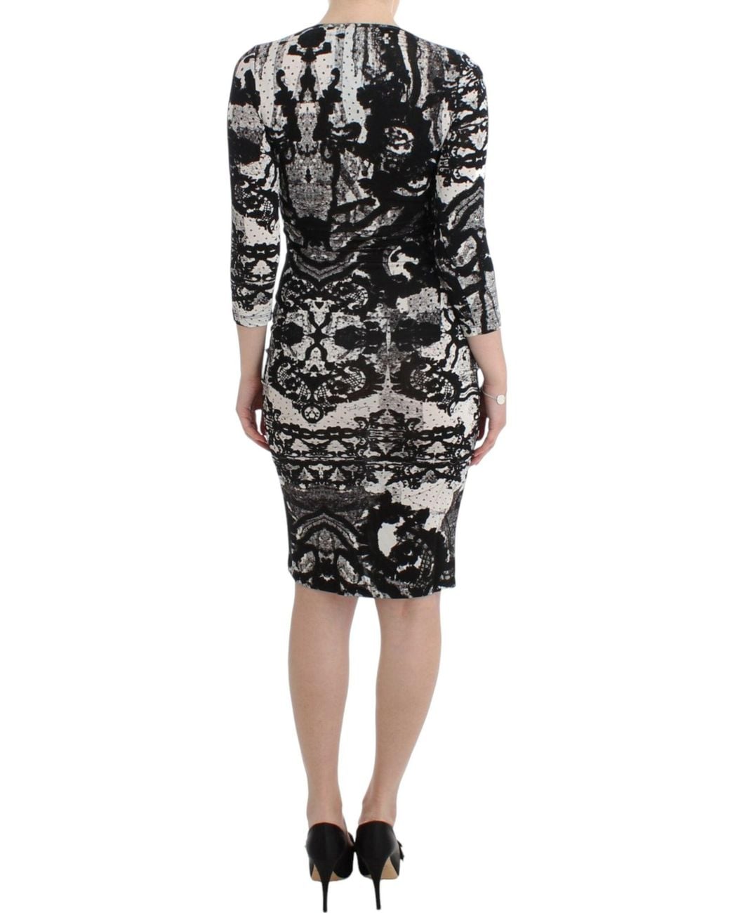 Roberto Cavalli Black Elegant Printed Jersey Sheath Dress