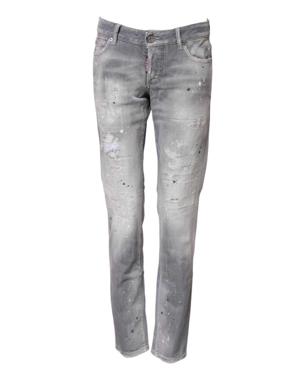 DSquared² Gray Washed Mid Waist Tapered Denim Jeans for men