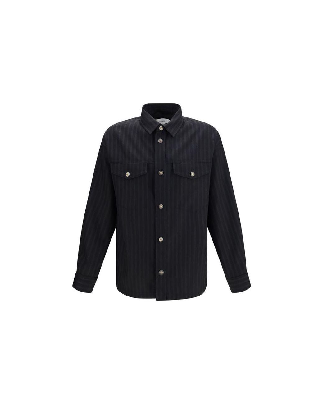 Versace Blue Black Wool Oves Aries Pattern Shirt for men
