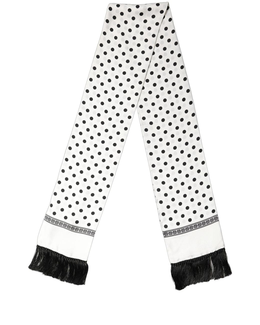 Dolce & Gabbana White Polka Dot Fringed Shawl Scarf