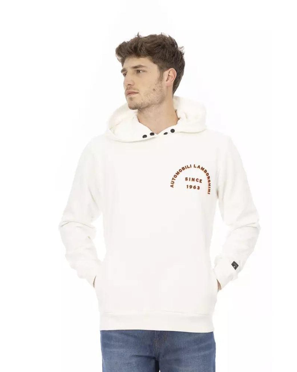Automobili Lamborghini White Sleek Lamborghini Hoodie With Logo Sleeve for men