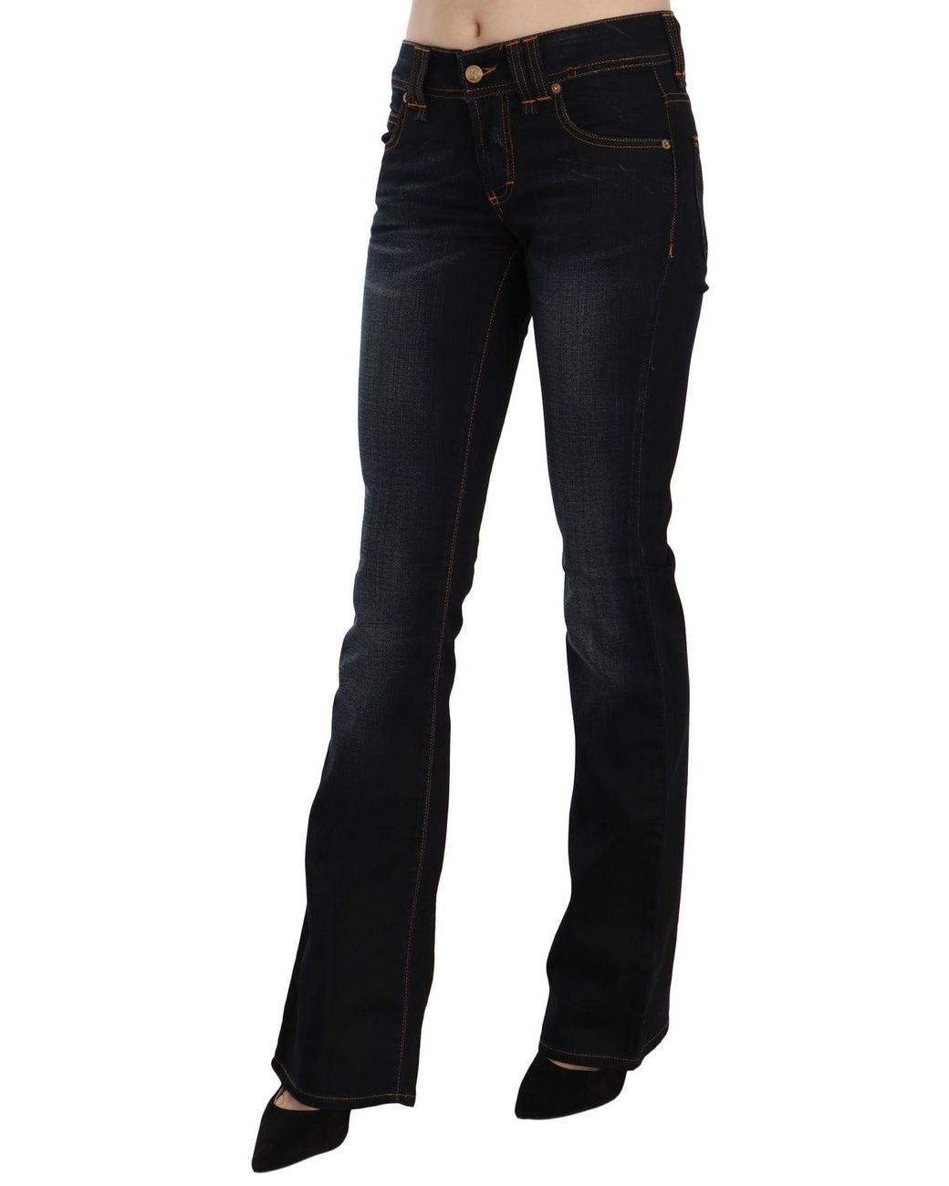 John Galliano Black Blue Washed Mid Waist Regular Leg Boot Cut Denim Jeans