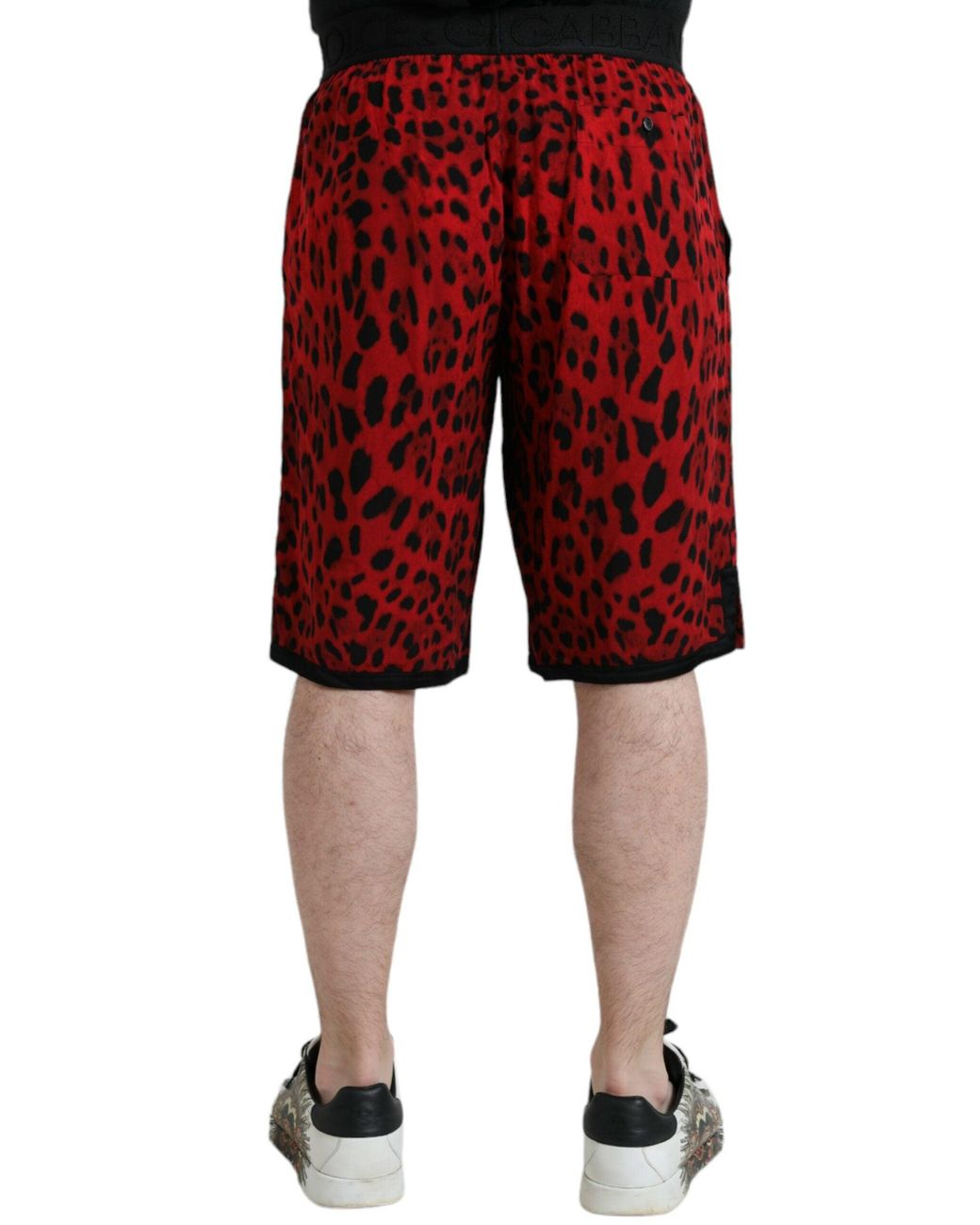 Dolce & Gabbana Red Leopard Print Viscose Bermuda Shorts for men