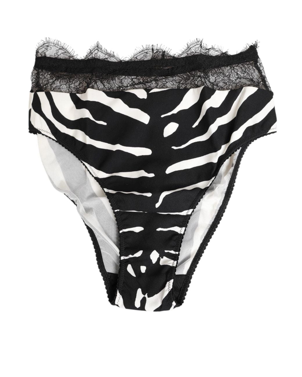 Dolce & Gabbana Black Zebra Print Lace Trim High Underwear Silk Clothing