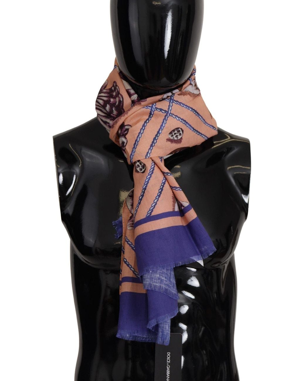 Dolce & Gabbana Black Linen Seashell Pattern Wrap Shawl Scarf for men