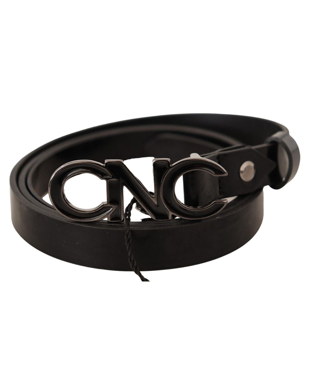 CoSTUME NATIONAL Black Leather Letter Logo Buckle Belt