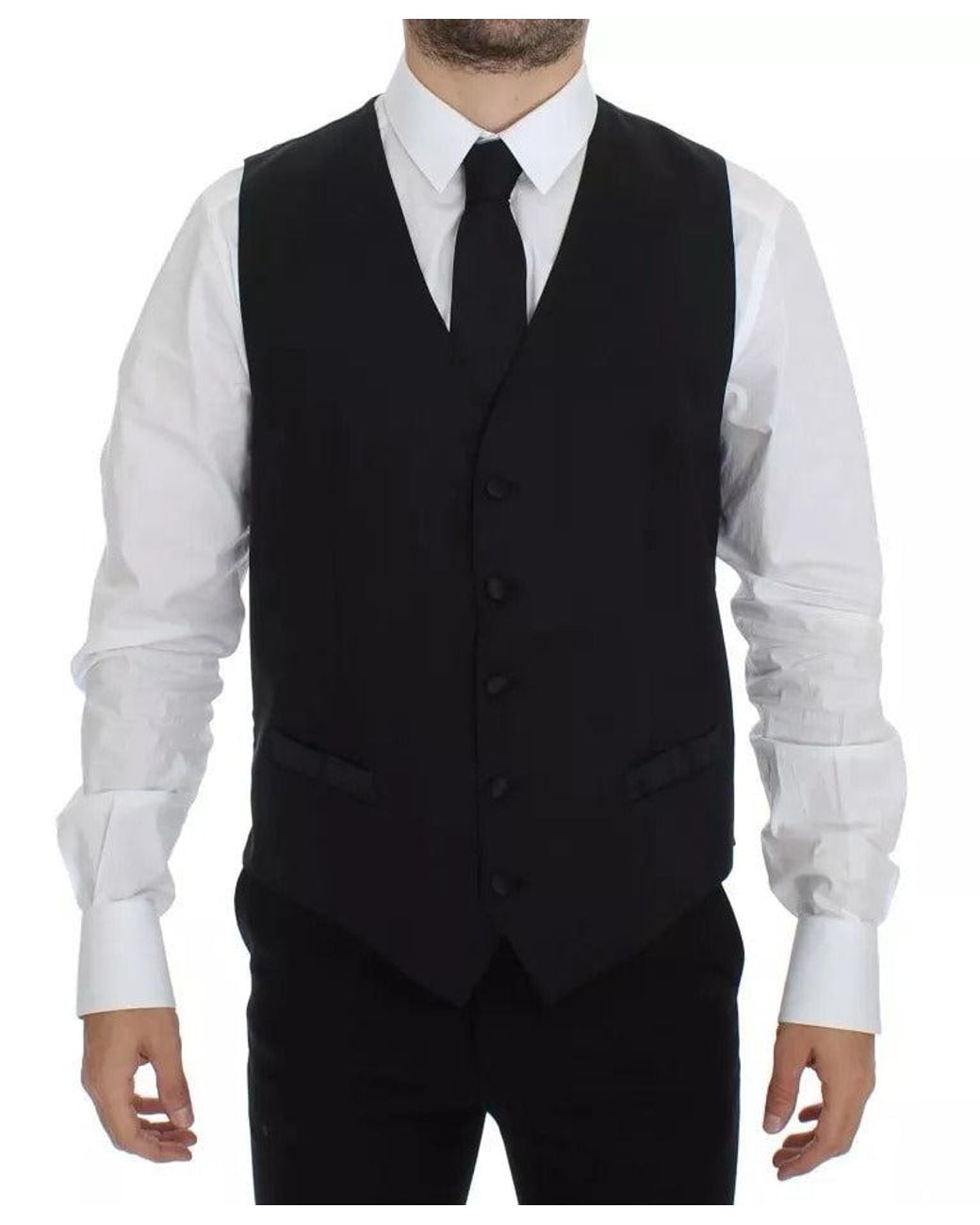 Dolce & Gabbana Black Wool Silk Dress Gilet Jacket Vest