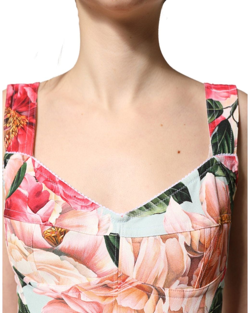 Dolce & Gabbana Red Multicolor Floral Print Viscose Sheath Dress