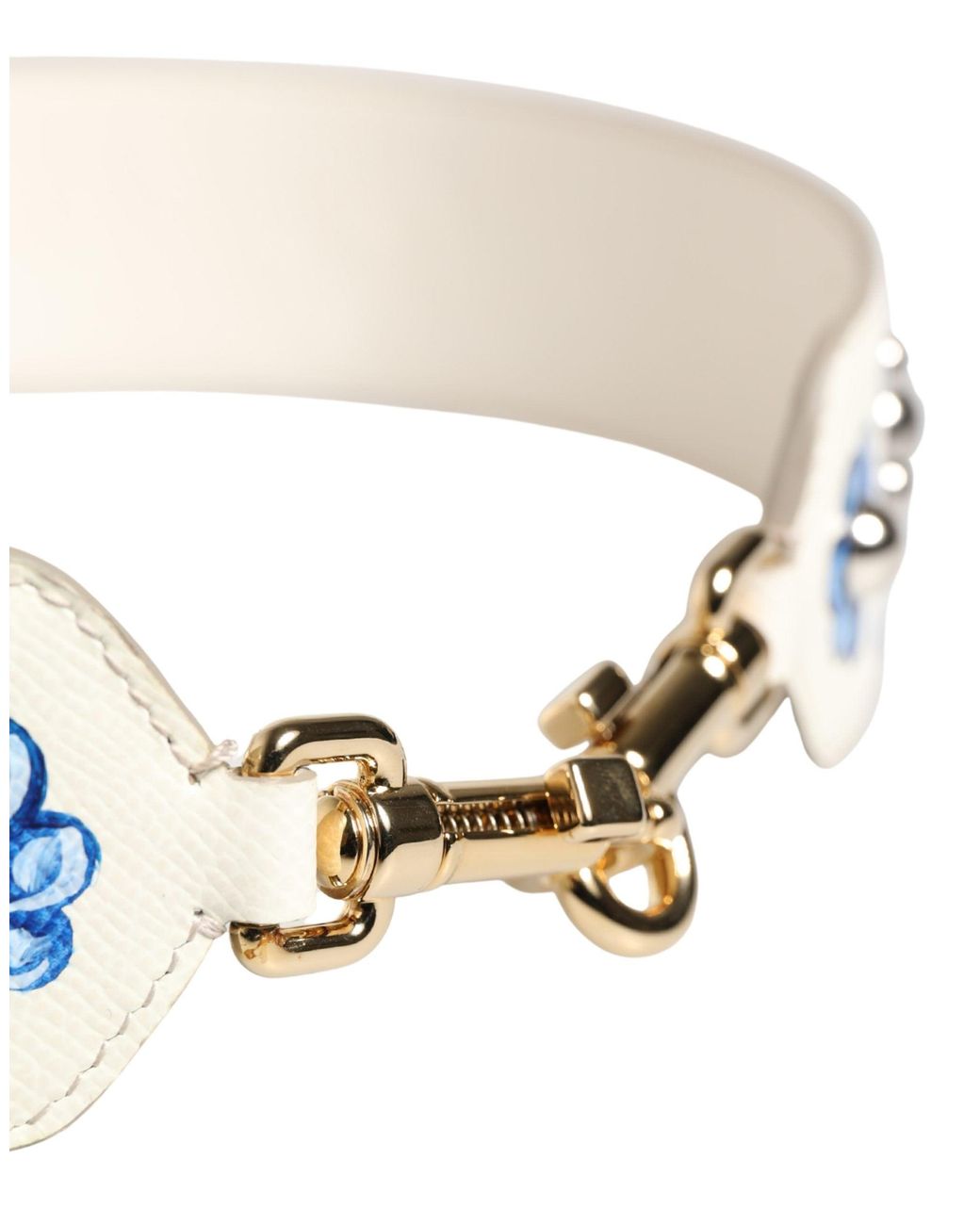 Dolce & Gabbana Blue Floral Leather Stud Accessory Shoulder Strap Calf
