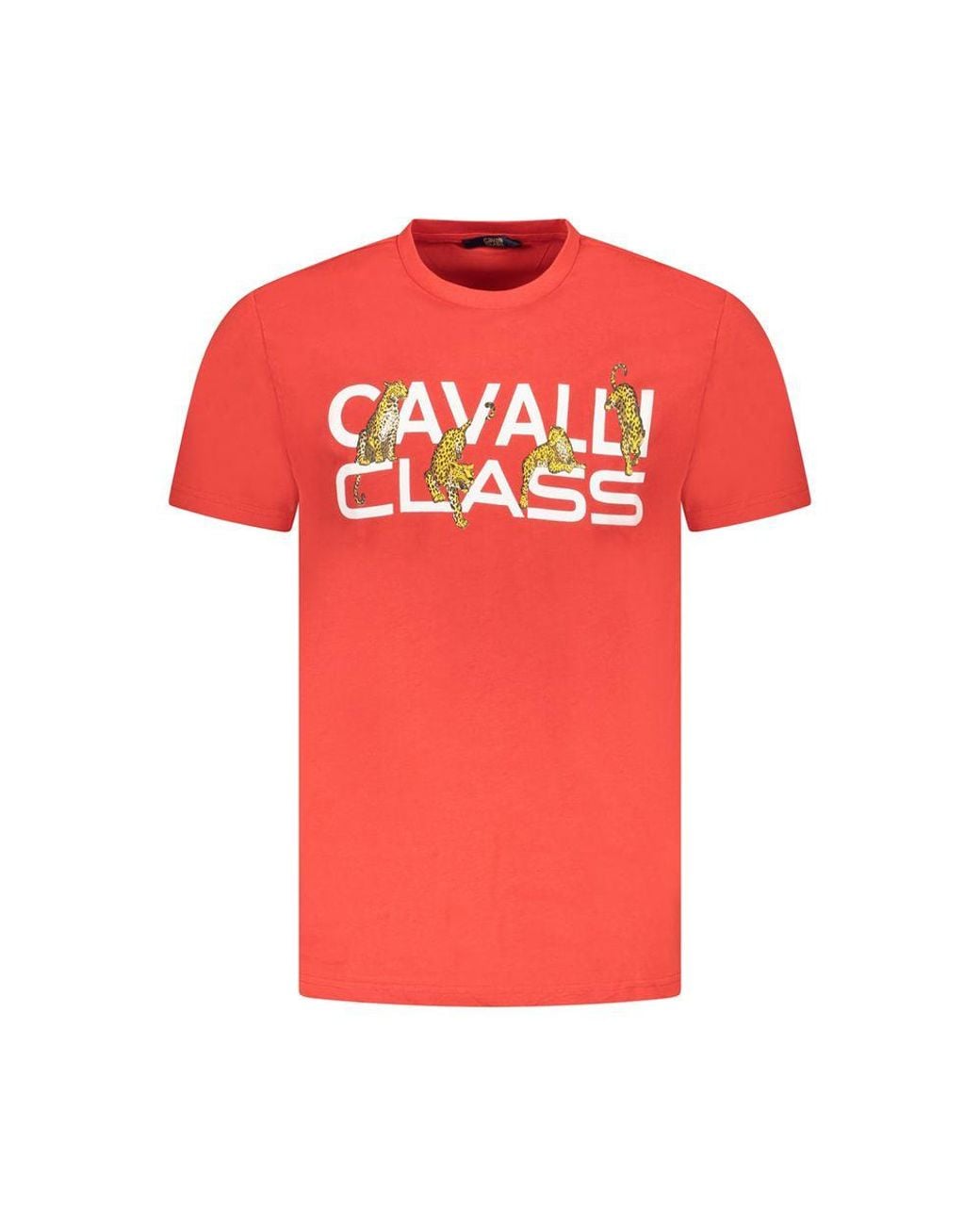 Roberto Cavalli Red Cheetah Print Short Sleeve Tee for men