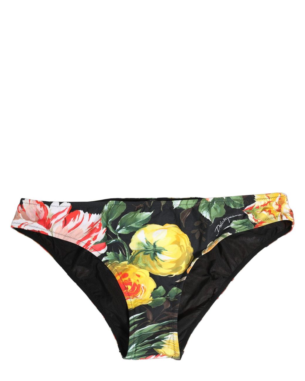 Dolce & Gabbana Natural Black Nylon Floral Print Bikini Bottom Swimwear
