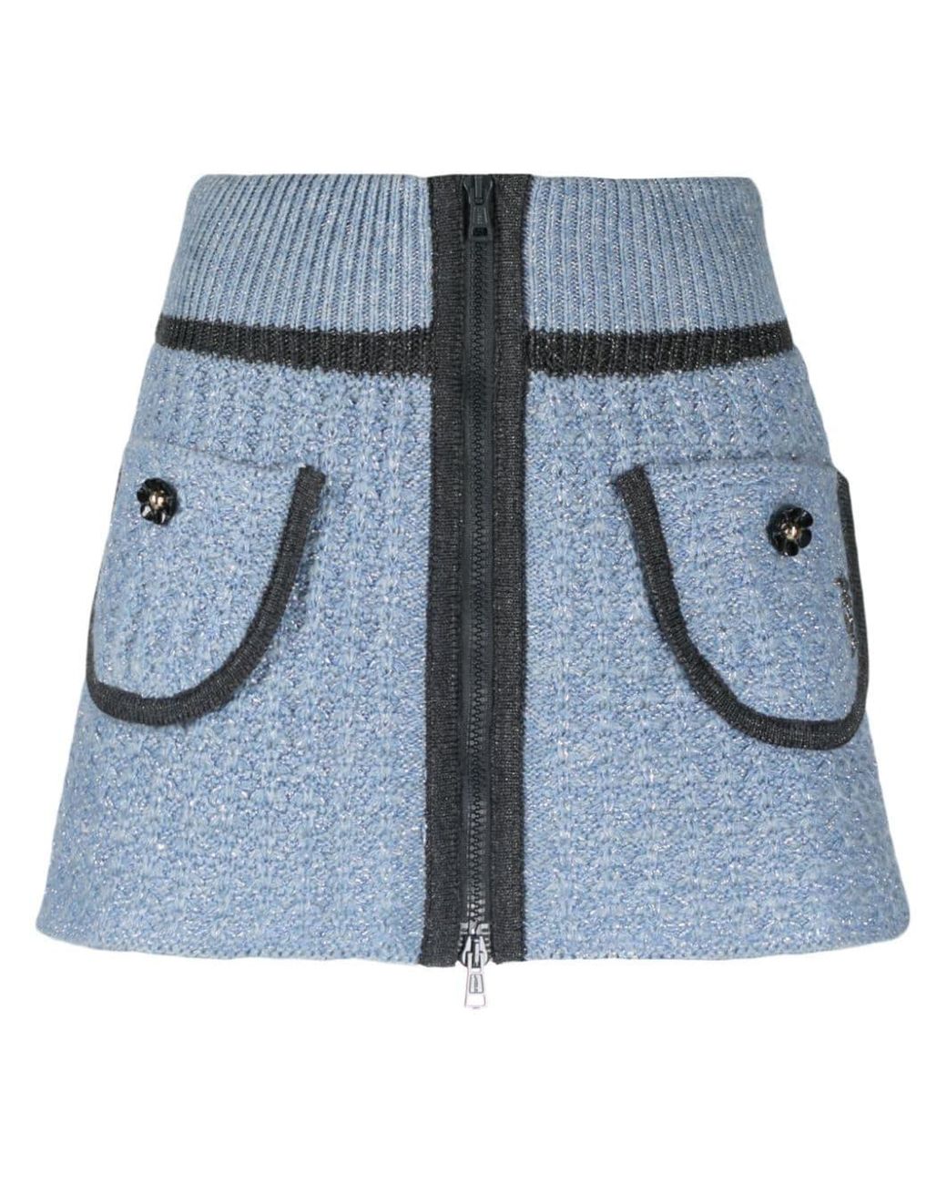 Cormio Blue Chunky-Knit Mini Skirt