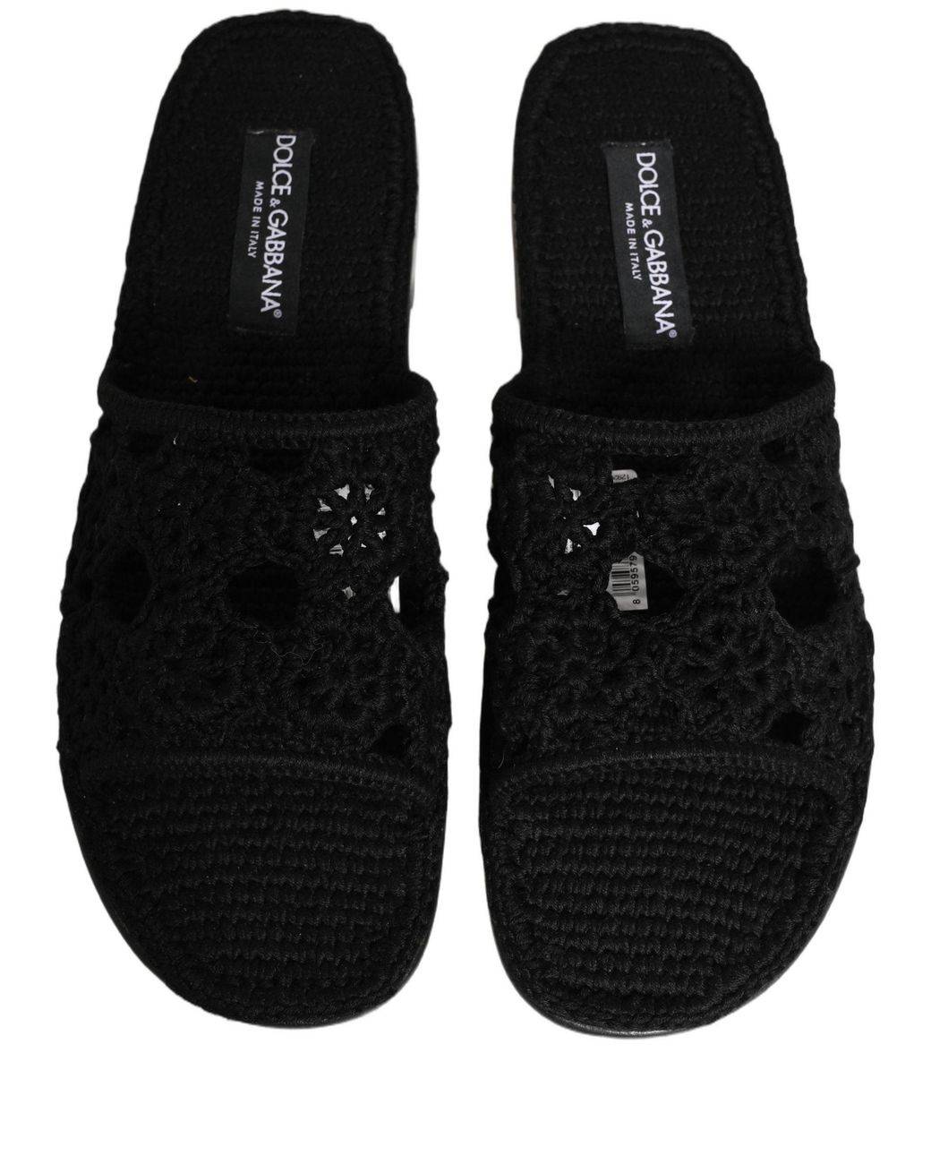 Dolce & Gabbana Black Fabric Woven Slides Sandals Flats Shoes for men