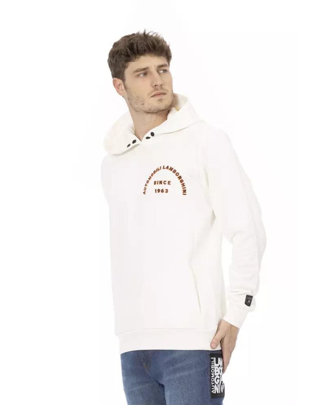 Automobili Lamborghini White Sleek Lamborghini Hoodie With Logo Sleeve for men