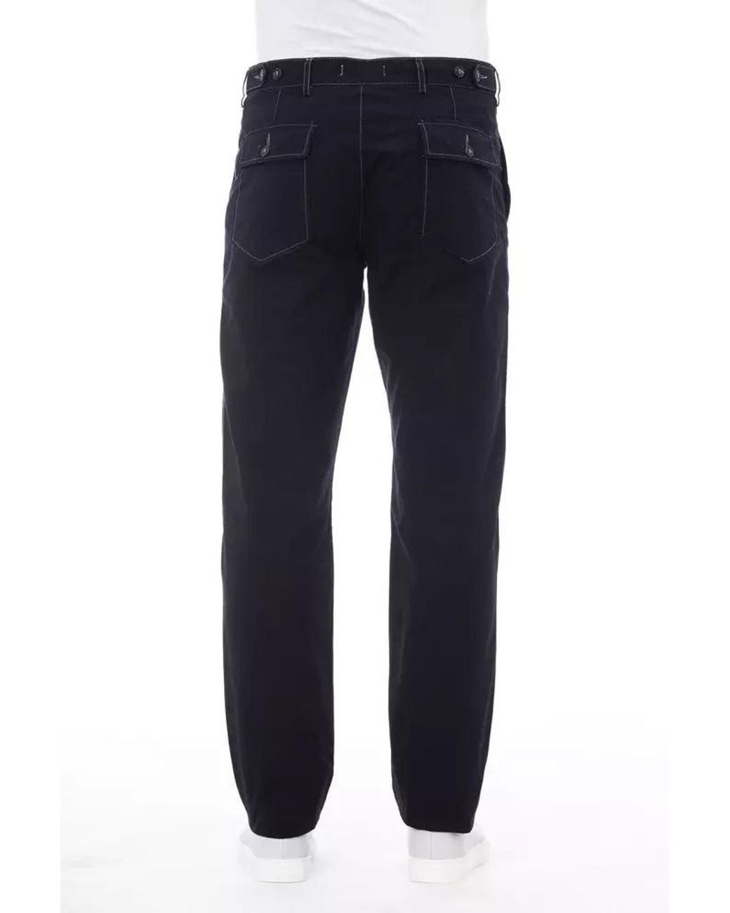 Alpha Studio Blue Chic Cotton Pants With Contrast Stitching for men