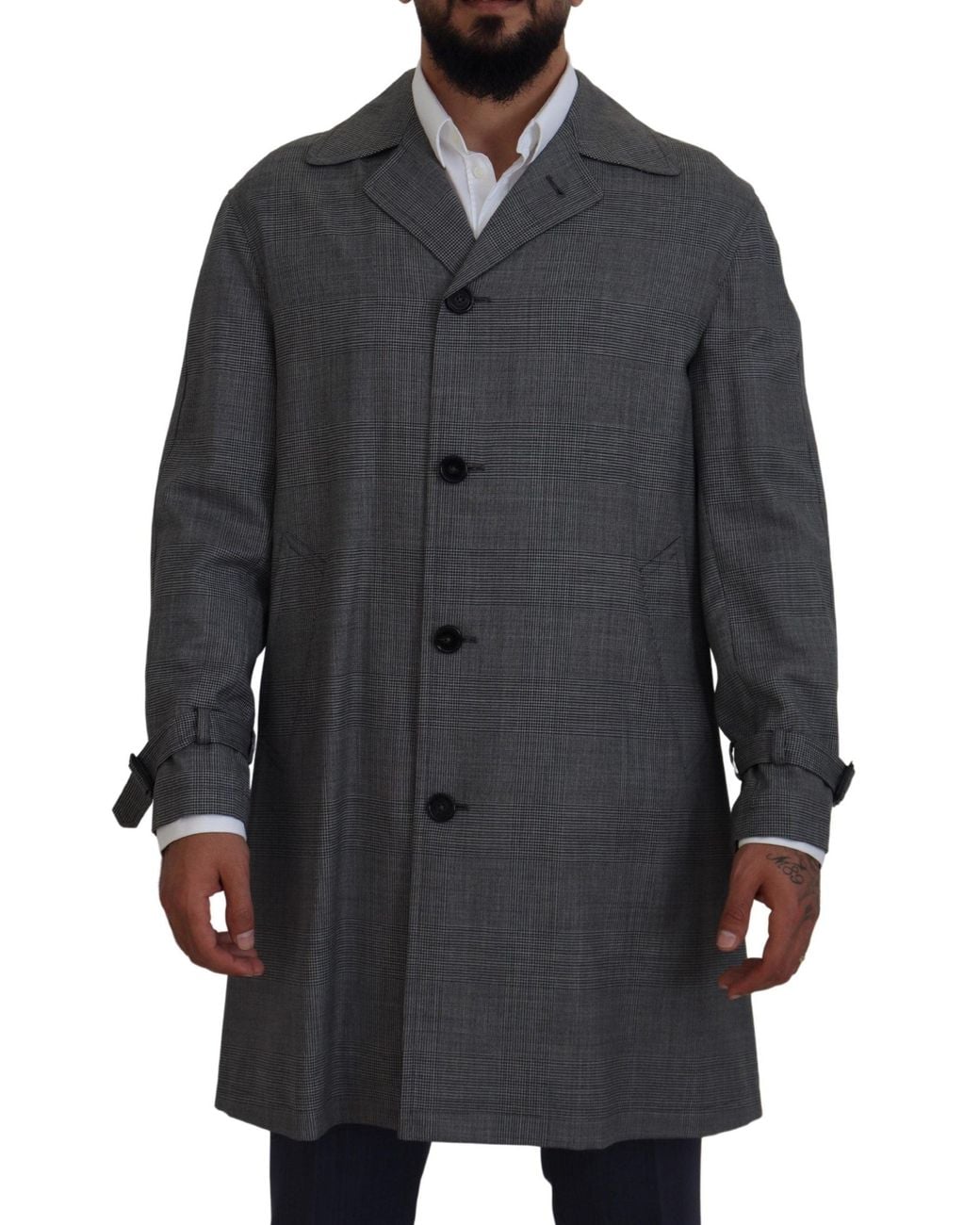 Dolce & Gabbana Black Elegant Plaid Trench Coat for men