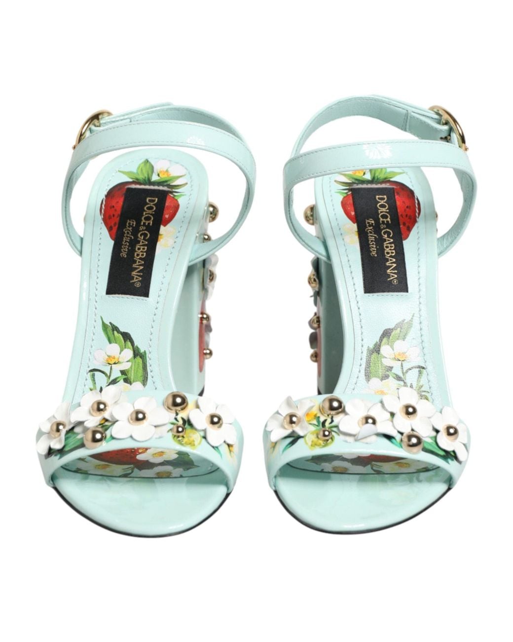 Dolce & Gabbana Green Mint Floral Studs Heels Sandals Shoes