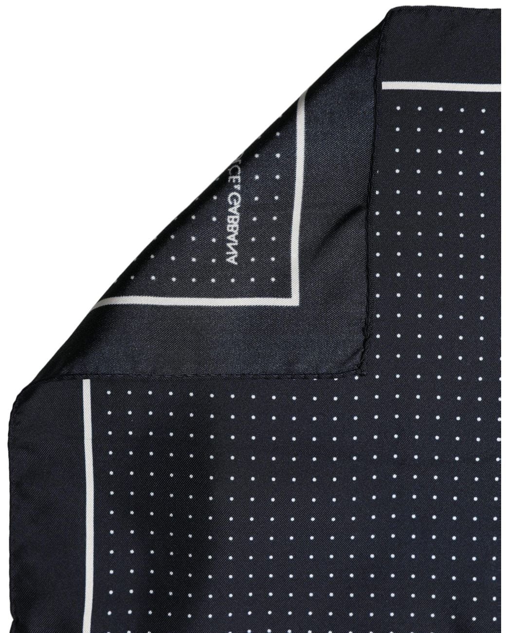 Dolce & Gabbana Black Blue Silk Polka Dot Handkerchief Pocket Scarf for men