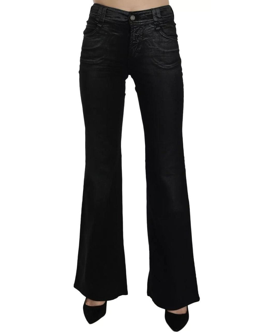 John Galliano Black Washed High Waist Flared Denim Casual Pants Jeans