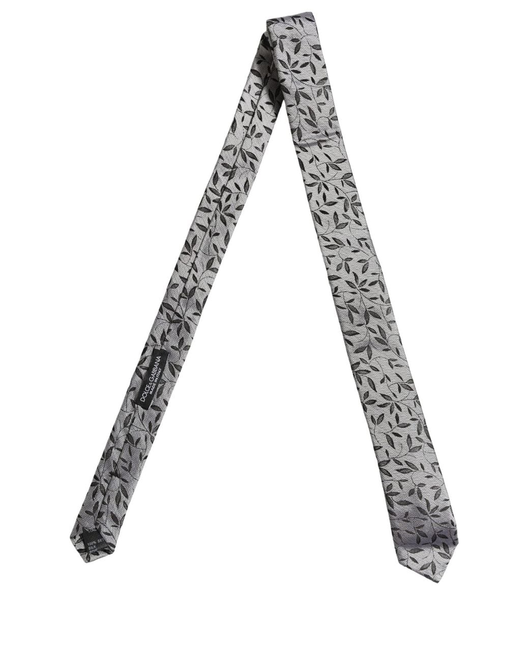 Dolce & Gabbana Gray Silk Leaf Pattern Adjustable 'Sd Neckmen's Tie for men