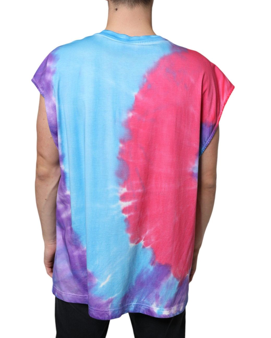 Dolce & Gabbana Blue Tie Dye Cotton Sleeveless T-Shirt for men