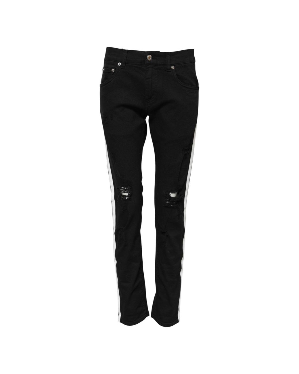 Dolce & Gabbana Black Ripped Stripe Slim Jeans for men