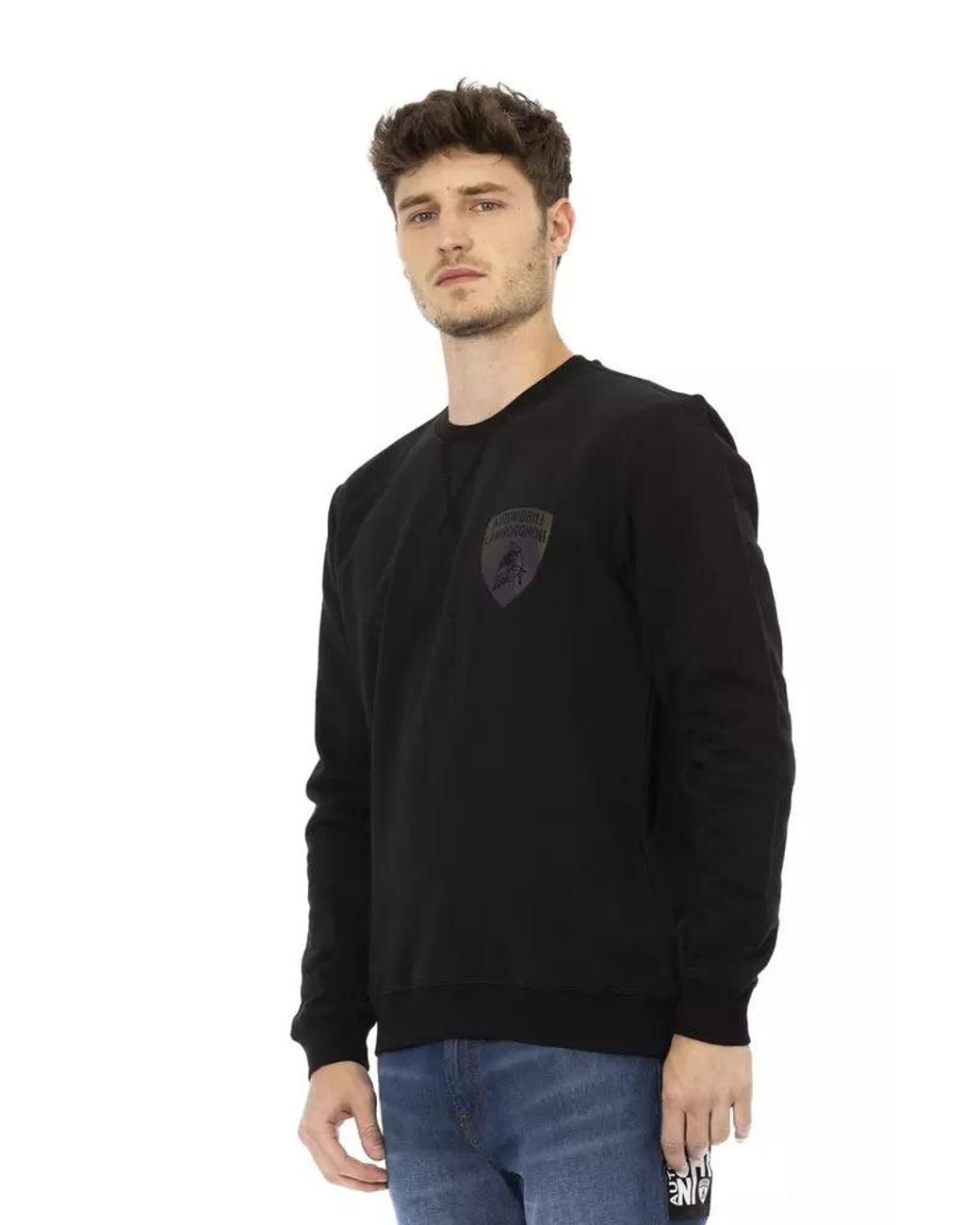 Automobili Lamborghini Black Elegant Shield Logo Crewneck Sweatshirt for men