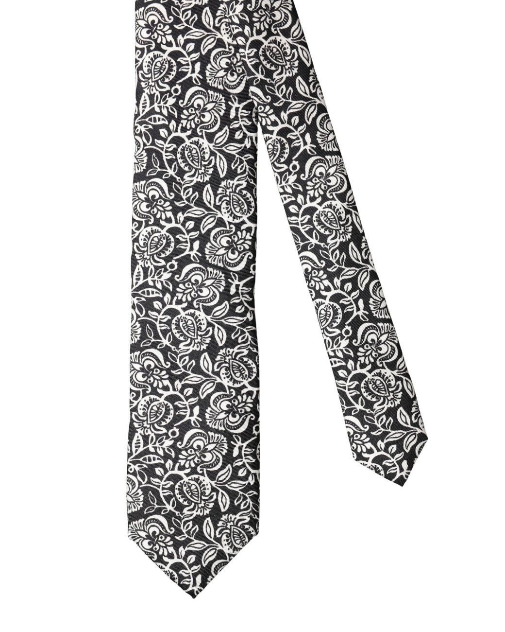 Dolce & Gabbana Black Floral Fantasy Silk Adjustable Neckmen's Tie for men