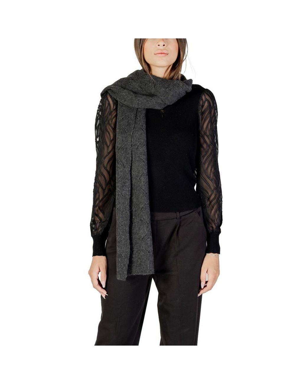 ONLY Black Gray Recycled Polyester Scarf