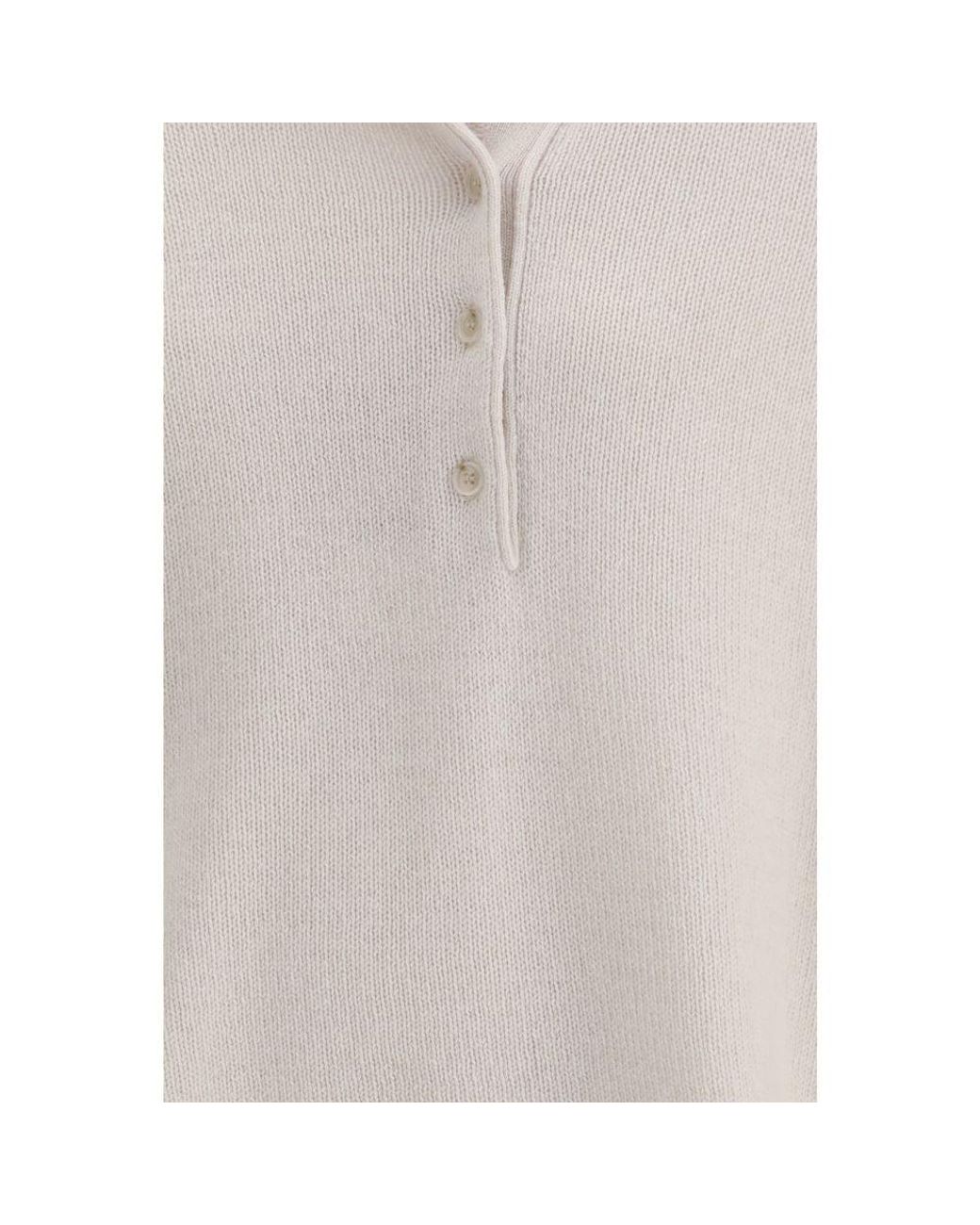 Allude White Beige Cashmere Polo Shirt