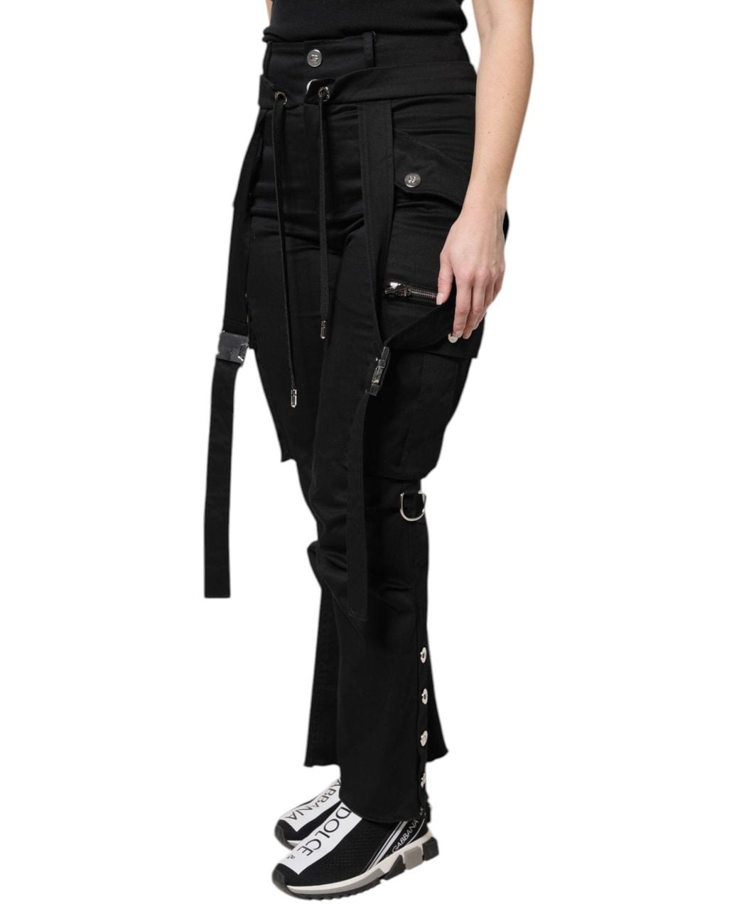 Dolce & Gabbana Black Cotton High Waist Cargo Pants