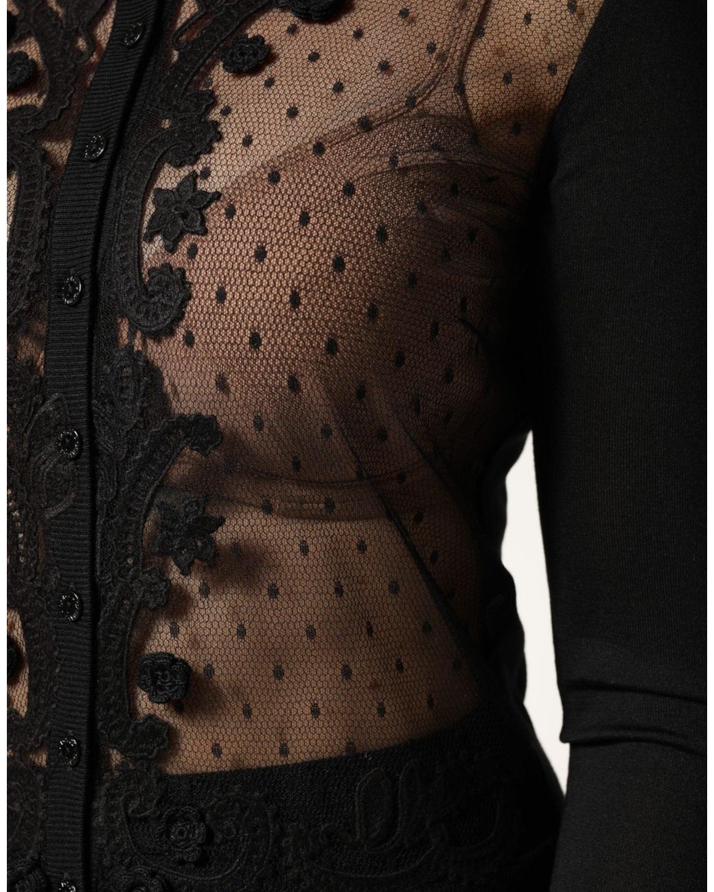 Dolce & Gabbana Black Sheer Button Down Cardigan Sweater