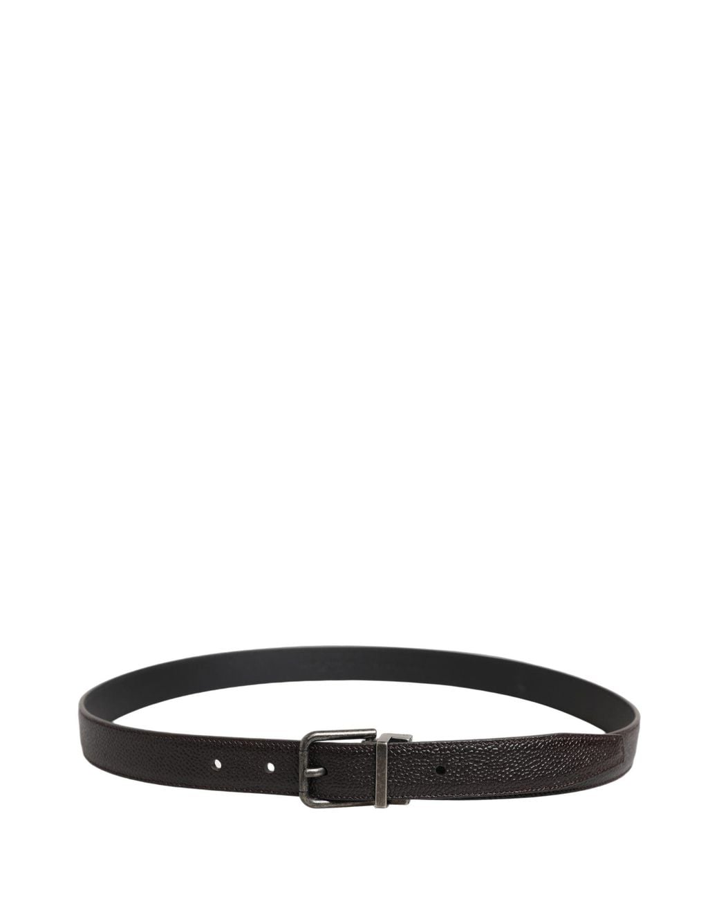 Dolce & Gabbana Black Brown Calf Leather Vintage Style Silver Buckle Belt for men