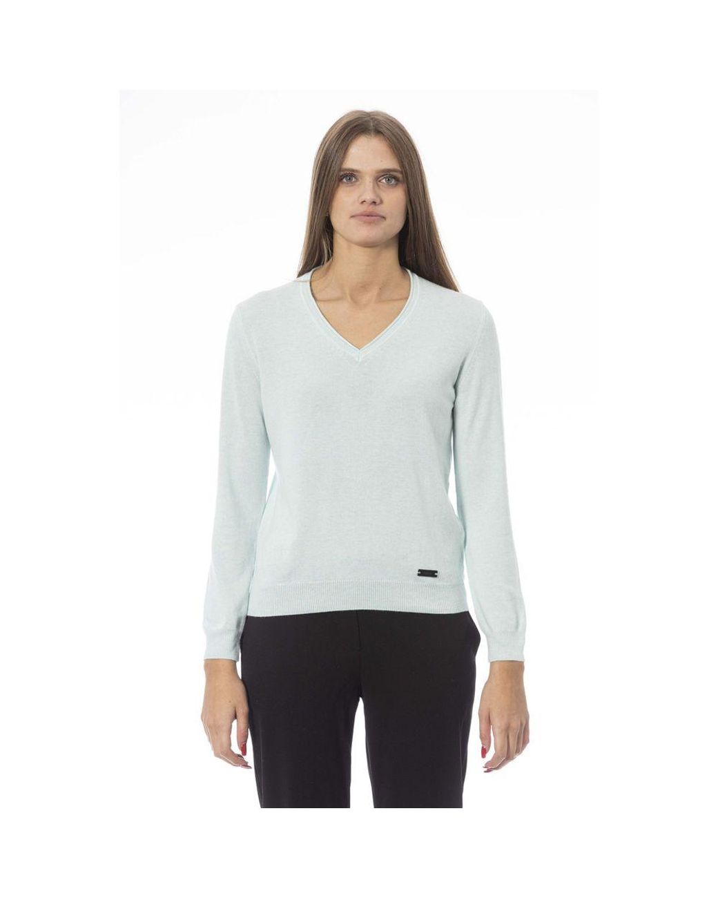 Baldinini White Light Blue Cashmere Sweater