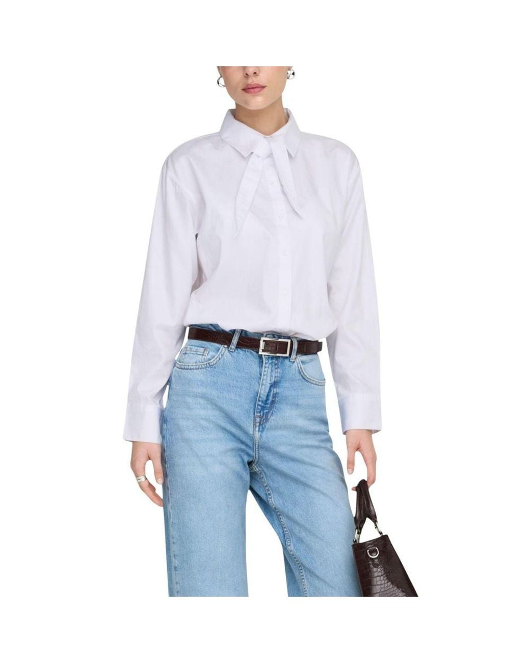 Jacqueline De Yong Blue White Cotton Blouse