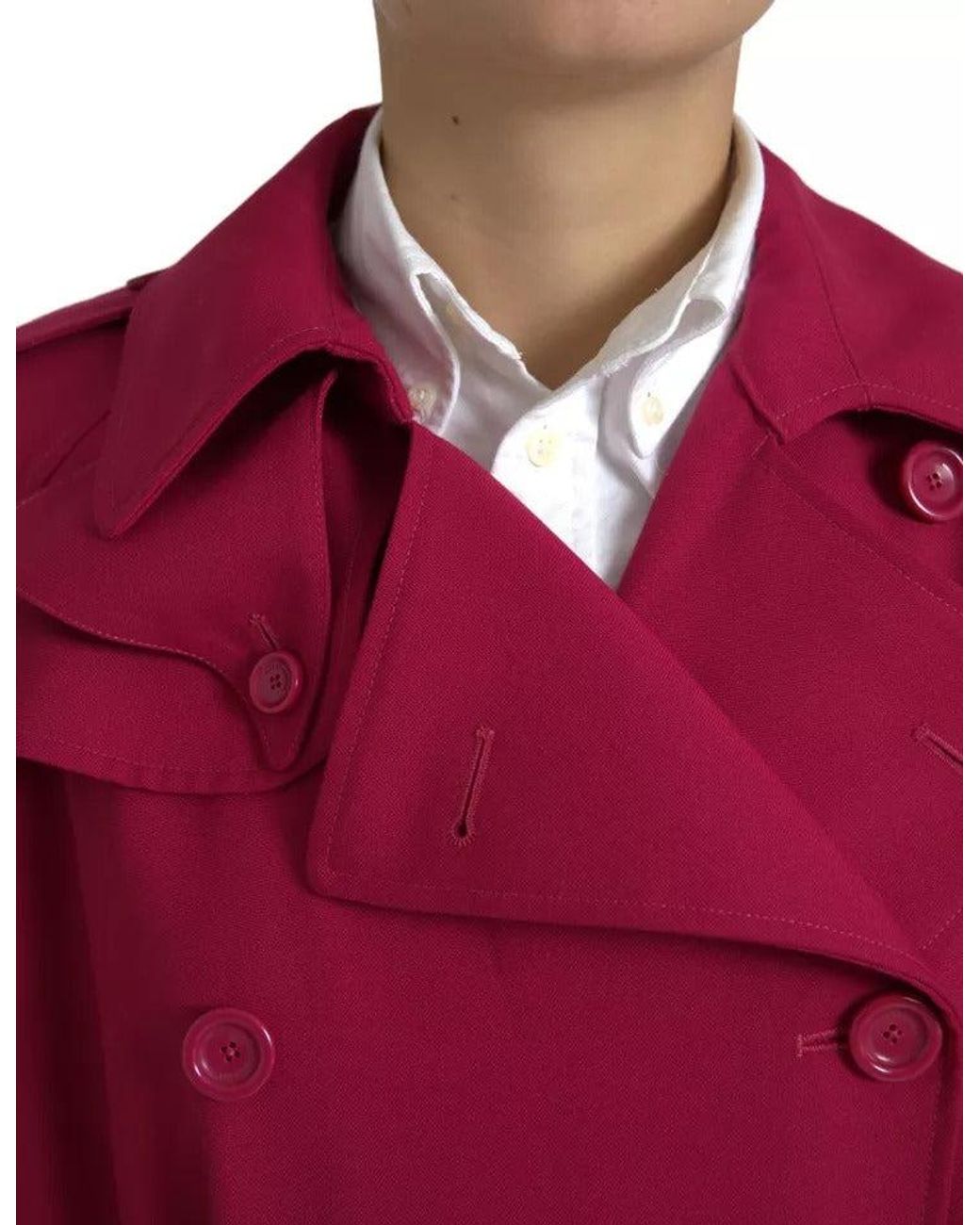 Dolce & Gabbana Red Dark Double Breasted Trench Coat Jacket
