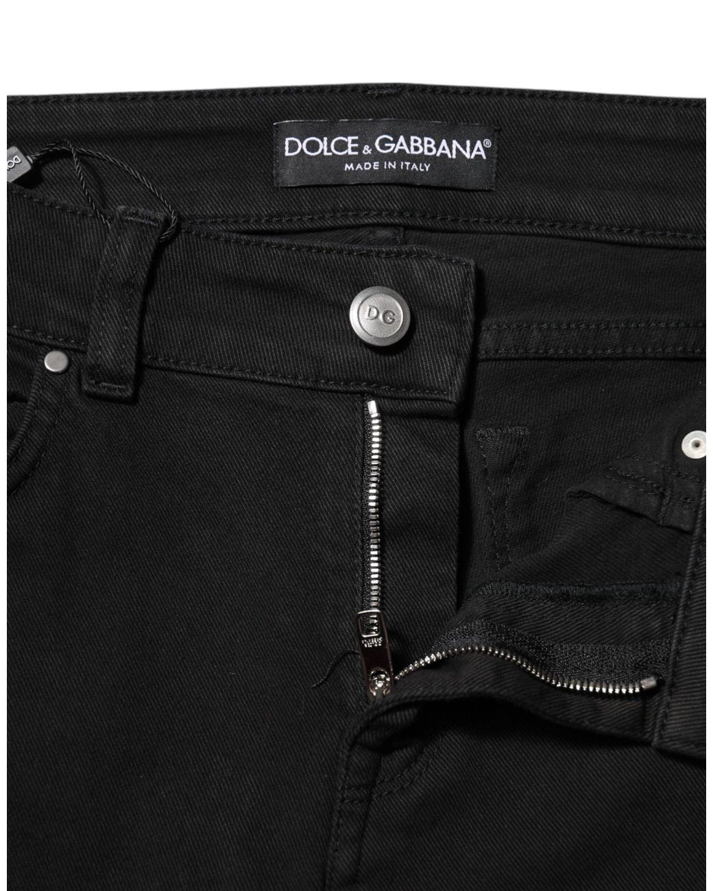 Dolce & Gabbana Black Cotton Logo Skinny Mid Waist Denim Jeans for men