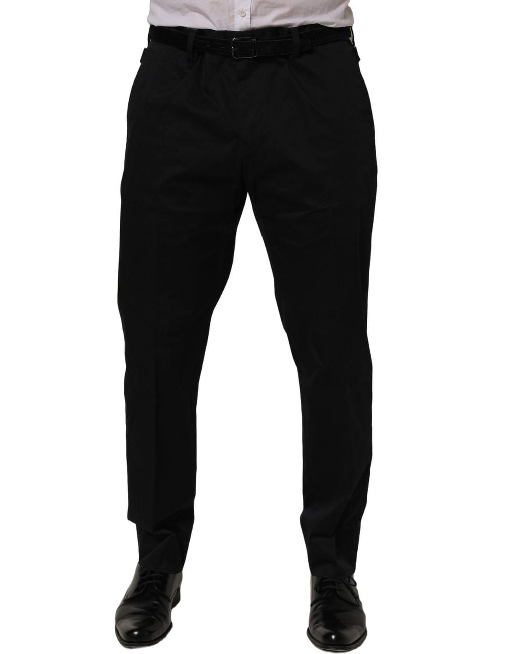 Dolce & Gabbana Black Cotton Tapered Leg Dress Trouser Pants for men