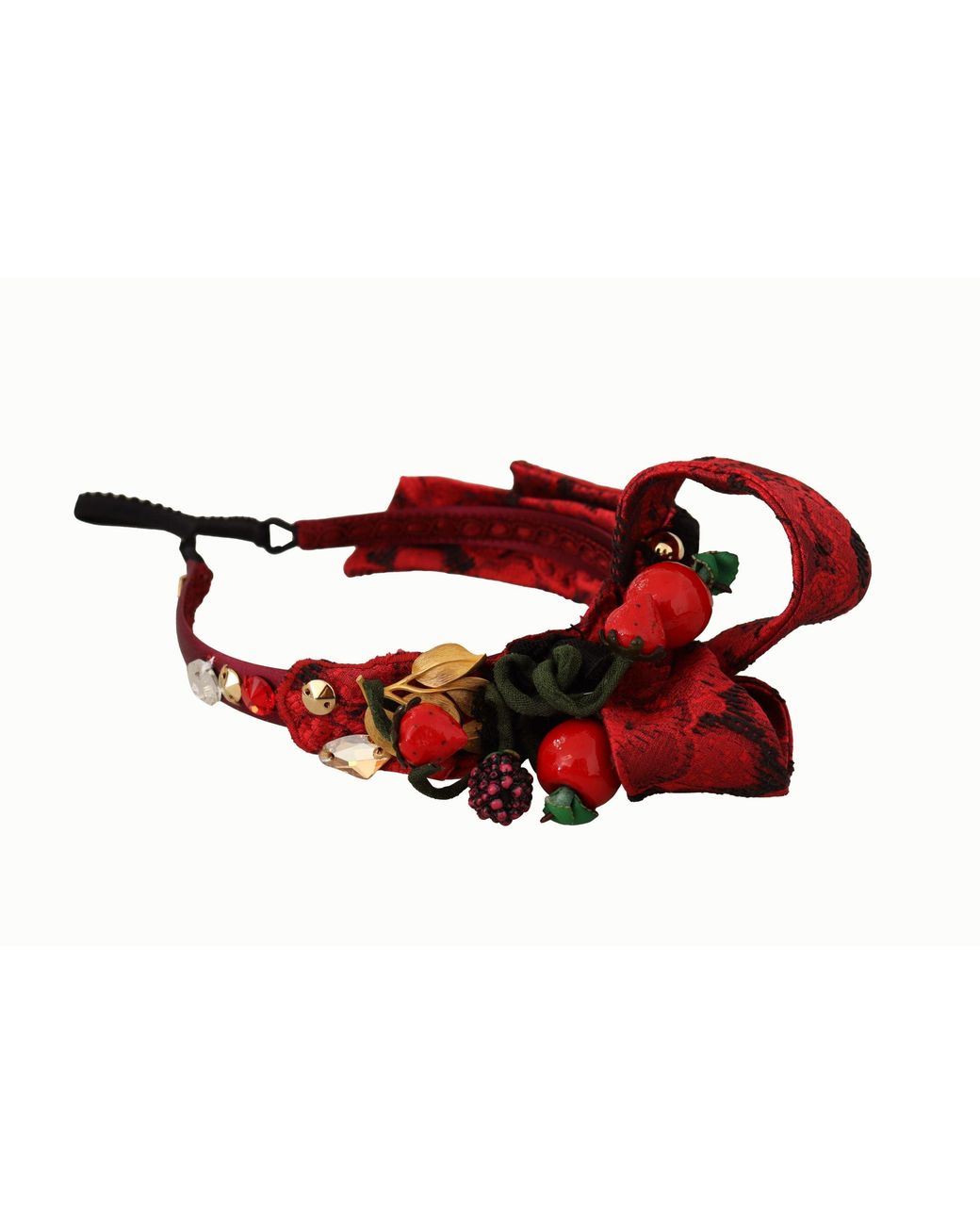 Dolce & Gabbana Black Cherry Silk Crystal Bow Logo Diadem Tiara Headband