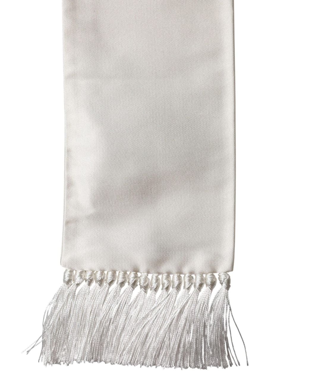 Dolce & Gabbana White Satin Silk Fringed Lace Stole Scarf for men