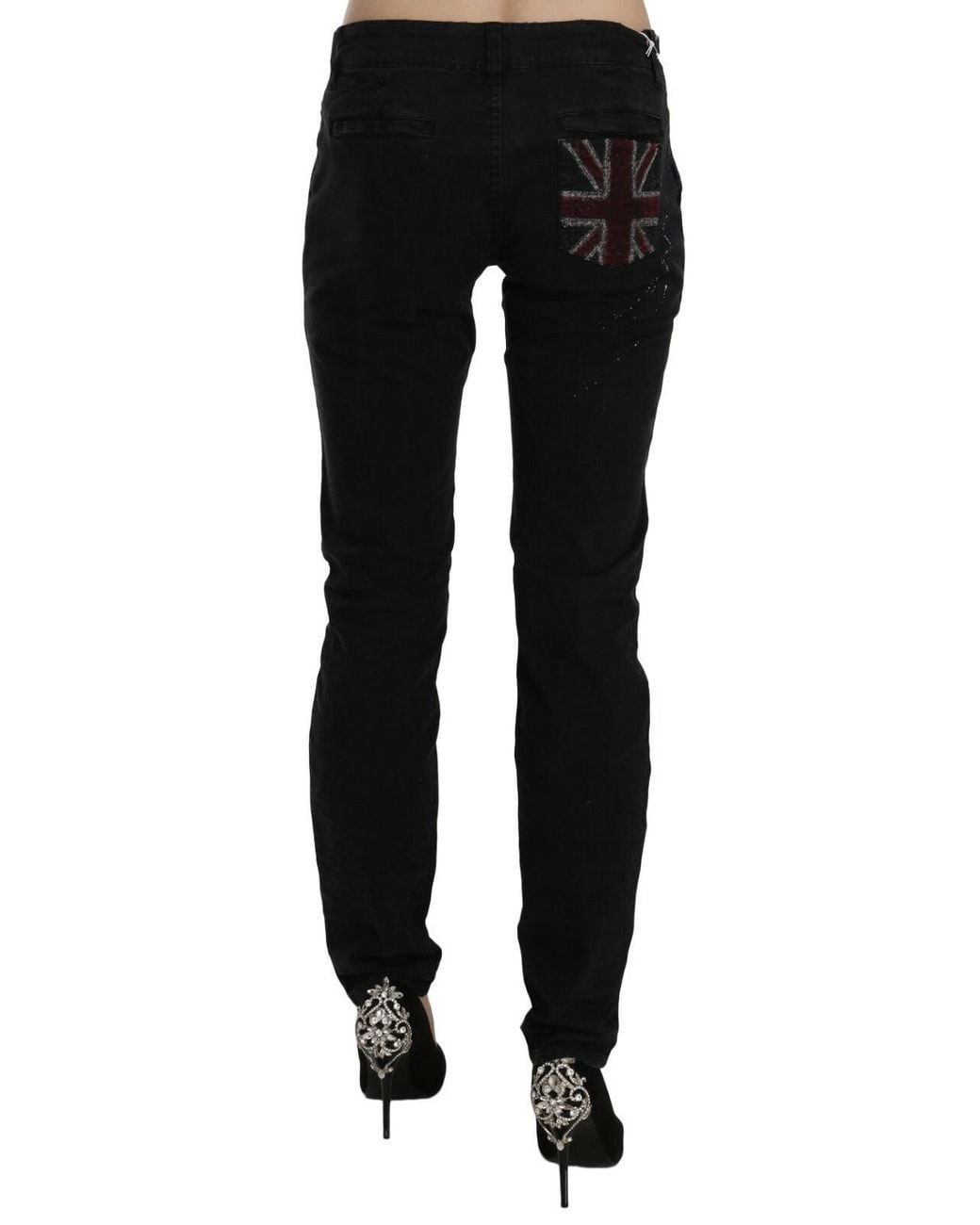 John Galliano Black Low Waist White Paint Skinny Denim Pants Jeans