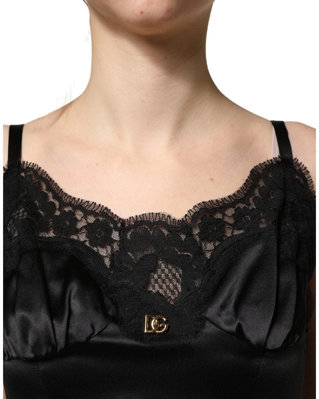 Dolce & Gabbana Black Silk Satin Lace Sleeveless Mini Dress