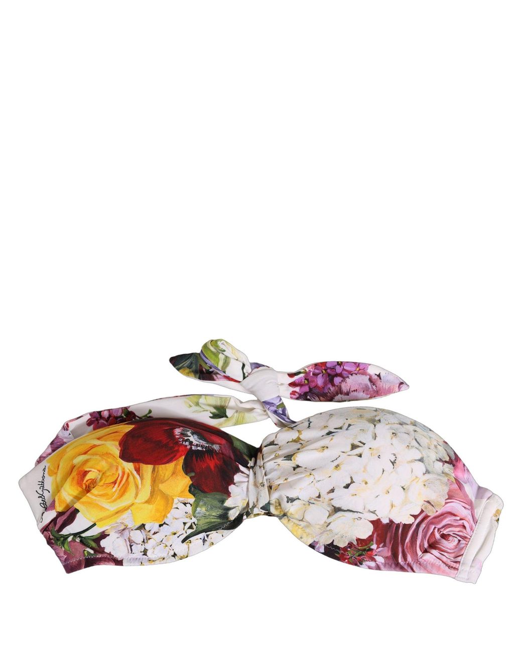 Dolce & Gabbana White Floral Print Nylon Beachwear Bikini Top Elastane