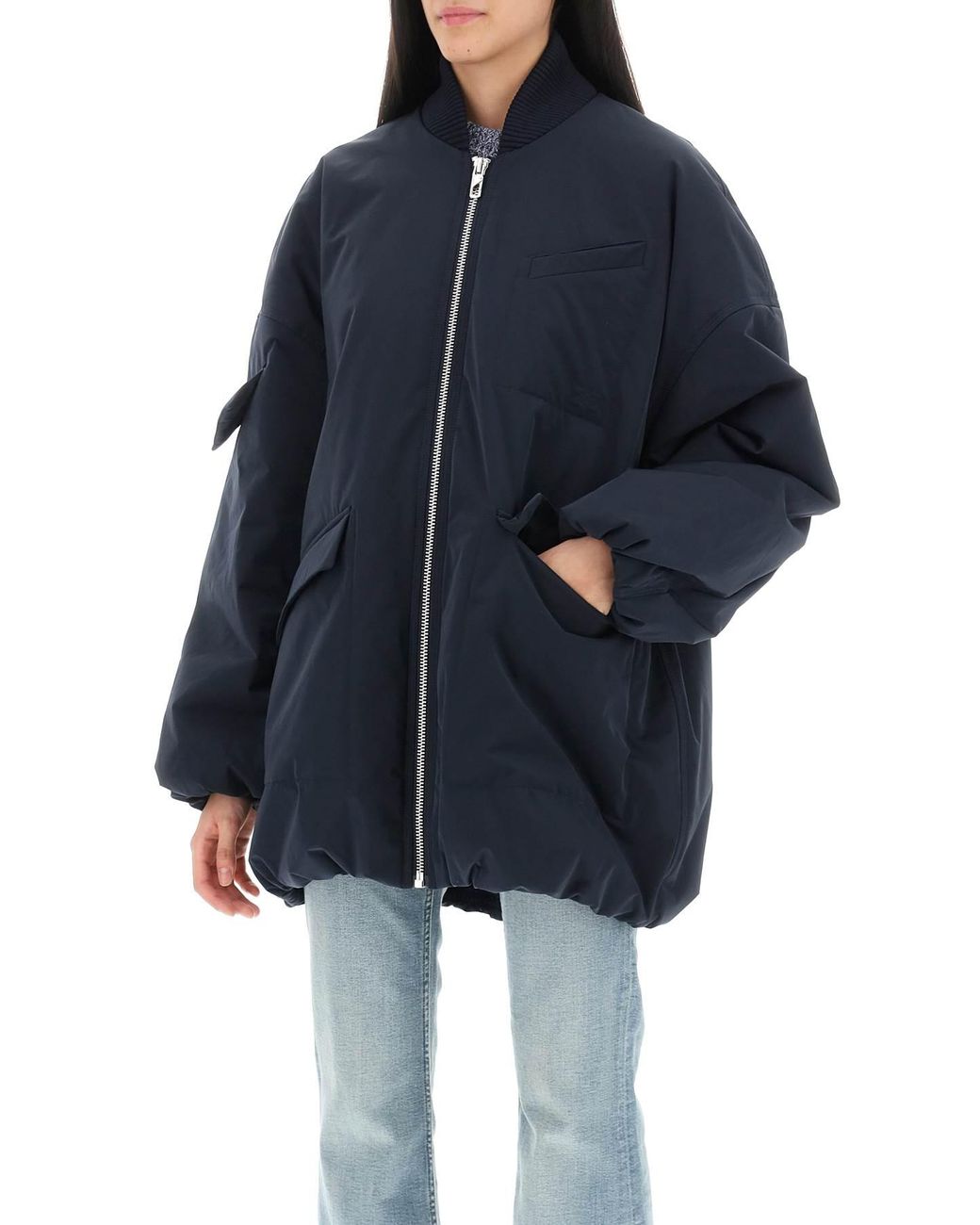 Ganni Oversized Multiple-Pocket Bomber Jacket in Blue | Lyst